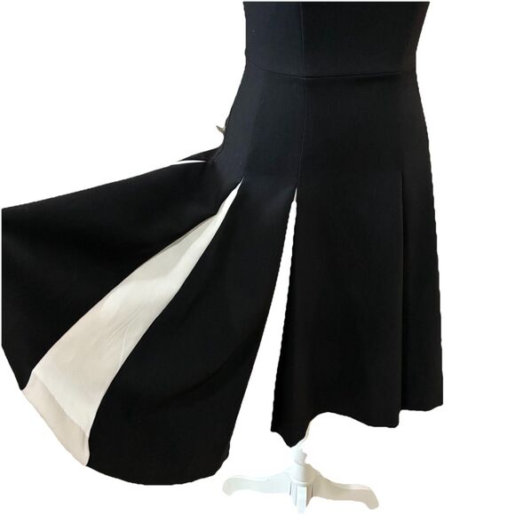 White House Black Market Dress Size 00 Black Fit & Flare Pleated White Insets - Picture 4 of 5